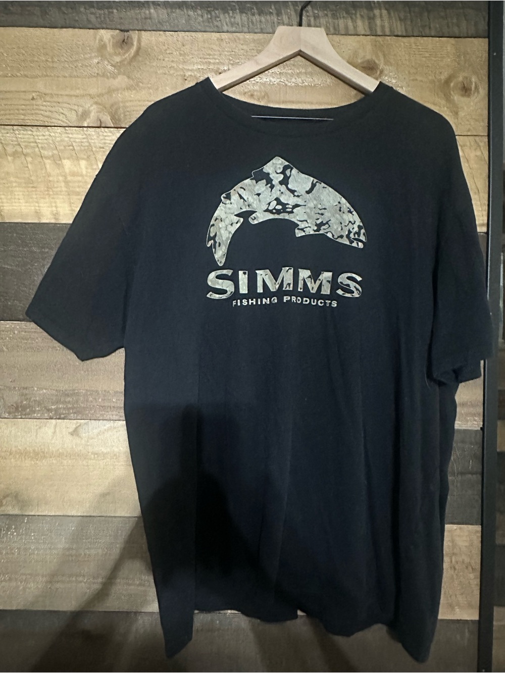 Simms Men’s  Black Tee with Camouflage Logo